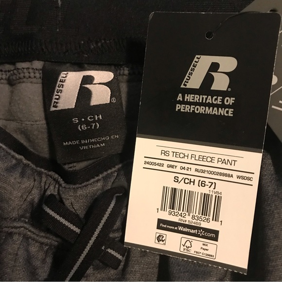 NWT Russell Tech Fleece Pants S 6-7 Small Athletic Jogger New Reflective Comfy - Picture 6 of 6